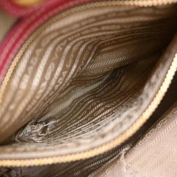 PRADA MILANO Logo 2Way Shoulder Hand Bag Canvas Leather Brown Red 79EE817 - Picture 13 of 16